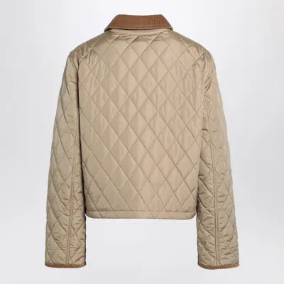 Burberry Oldham Beige Quilted Jacket With Corduroy Collar In Tech Fabric Woman In Neutral
