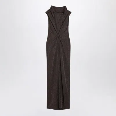Max Mara Pianoforte Brown Dress In Viscose And Lurex Yarn Women In Brown