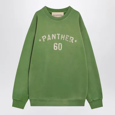 Valentino Cotton Sweatshirt With Graphic Text Print In Green