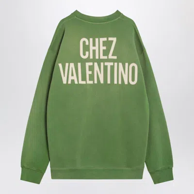Valentino Cotton Sweatshirt With Graphic Text Print In Green
