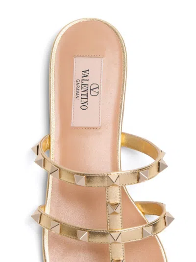 Valentino Garavani Rockstud Laminated Nappa Slide Sandal Woman Antique Brass 41 In Neutral