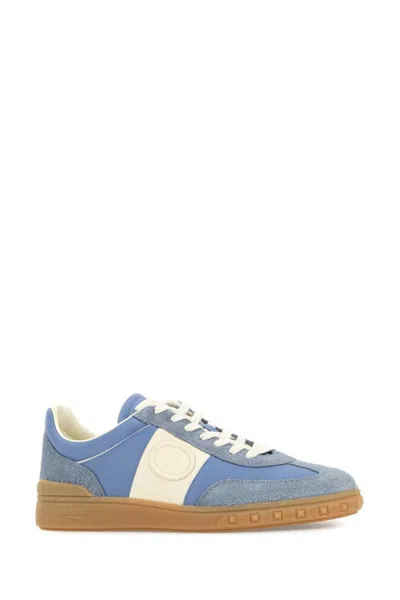 Valentino Upvillage Suede-trimmed Leather Sneakers In Blue