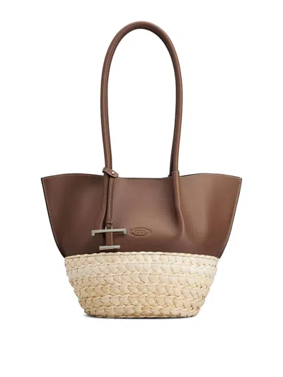 Tod's Chocolate Brown Raffia Shopping Bag