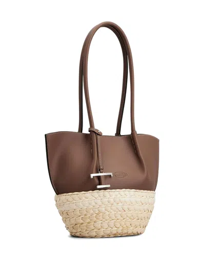 Tod's Chocolate Brown Raffia Shopping Bag