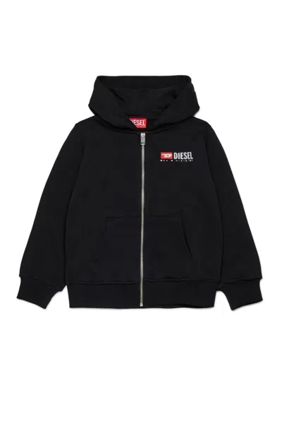 Diesel Logo-print Zip-up Hoodie In Black