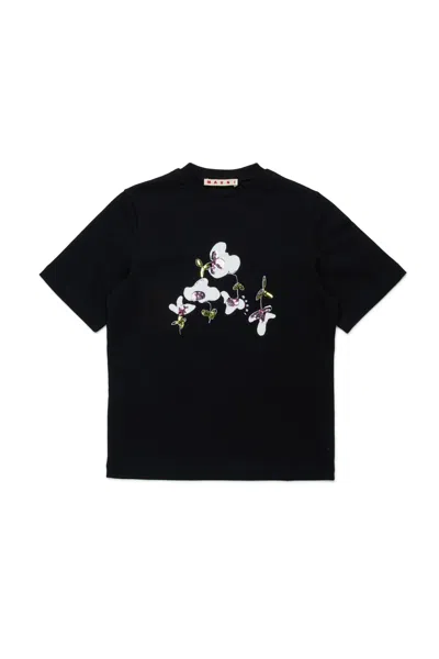 Marni T-shirt In Jersey Con Patch Floreali In Black
