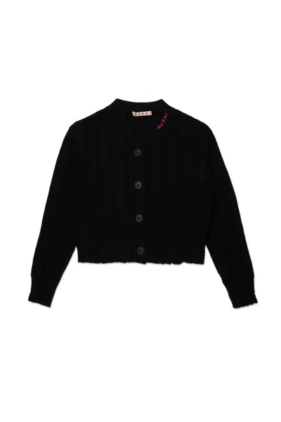 Marni Logo-embroidered Cardigan In Black