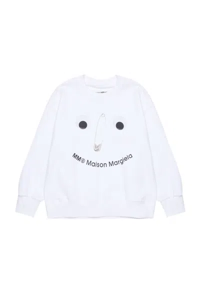 Mm6 Maison Margiela White Sweatshirt For Kids With Safety Pin
