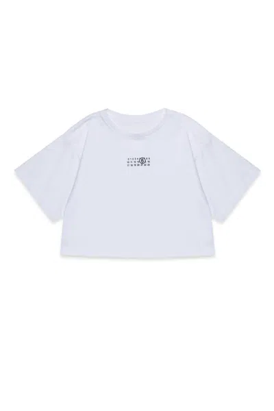 Mm6 Maison Margiela T-shirt Cropped In Jersey Con Numeric Logo In White