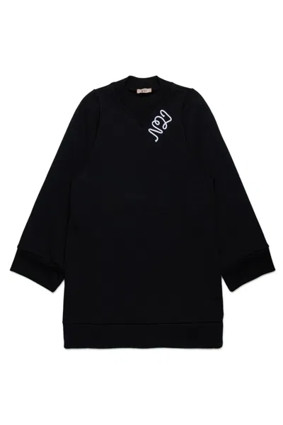 N°21 Abito Maxi Felpa Con Logo Corsivo In Black