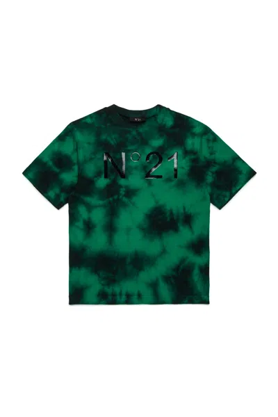 N°21 T-shirt In Jersey Tie-dye Con Logo In Green
