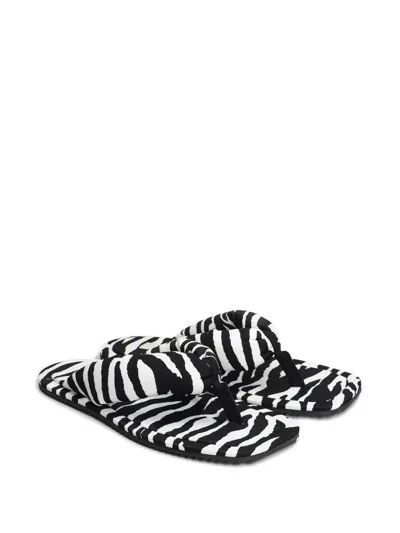 Attico Indie Zebra-print Satin Thong Sandals In Black