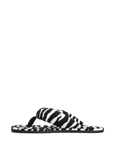 Attico Indie Zebra-print Satin Thong Sandals In Black