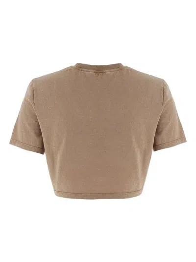Fendi Beige Cotton Logo Crop T-shirt In Brown