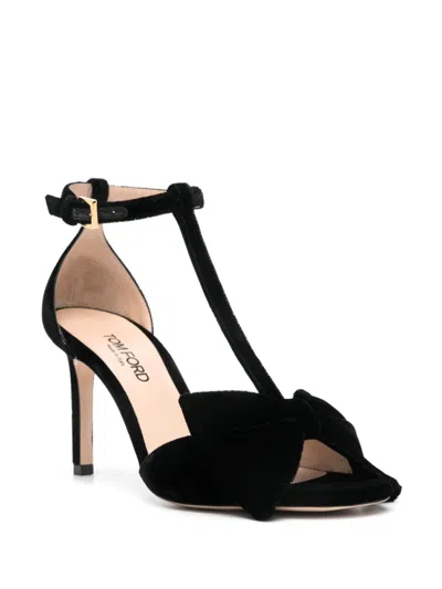 Tom Ford Black Medium Heeled Viscose Sandals With Golden Buckle
