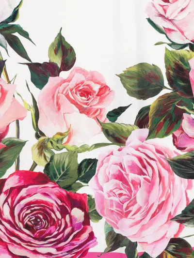 Dolce & Gabbana Pink Scarf With Floral Print And Logo Type In Multi