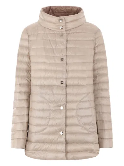 Herno A-shape Reversible Down Jacket In Ultralight Nylon In Neutral