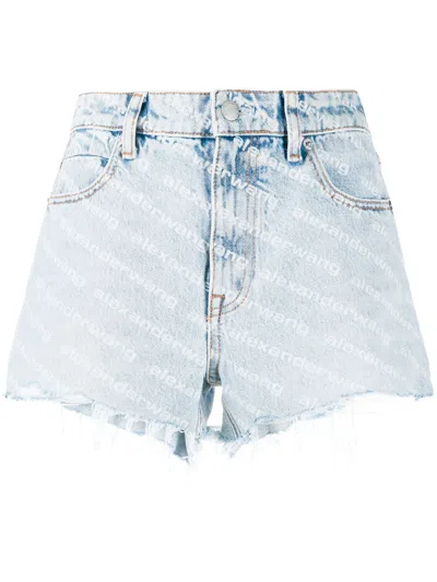 Alexander Wang Blue Printed Bite Logo Denim Shorts In Nude