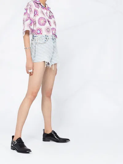 Alexander Wang Blue Printed Bite Logo Denim Shorts In Nude