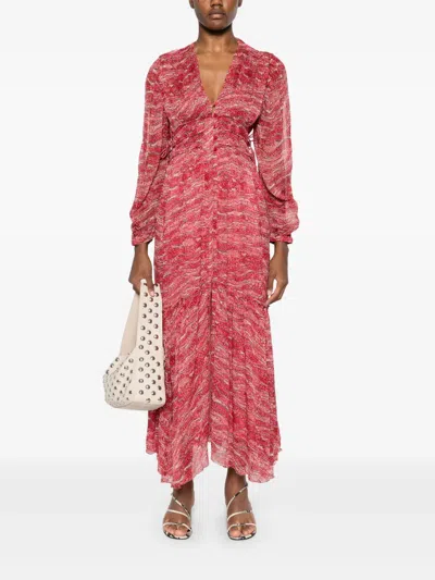 Isabel Marant Étoile 'amara' Red Long Dress With V Neck And Asymmetric Hem In Red
