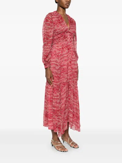 Isabel Marant Étoile 'amara' Red Long Dress With V Neck And Asymmetric Hem In Red
