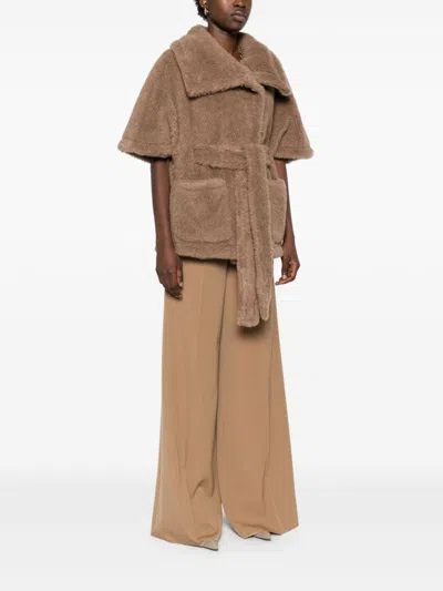 Max Mara Waist Belted Faux Fur Short Sleeve Jacket