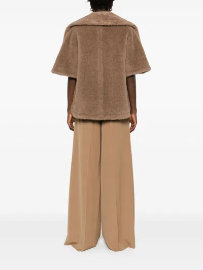 Max Mara Waist Belted Faux Fur Short Sleeve Jacket