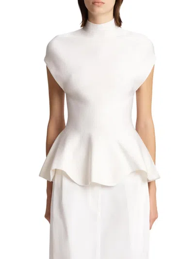 Khaite Andra Mock Neck Peplum Knit Top