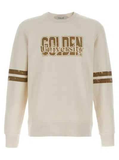 Golden Goose Ivory Cotton Sweatshirt With Contrasting Logo In Gray