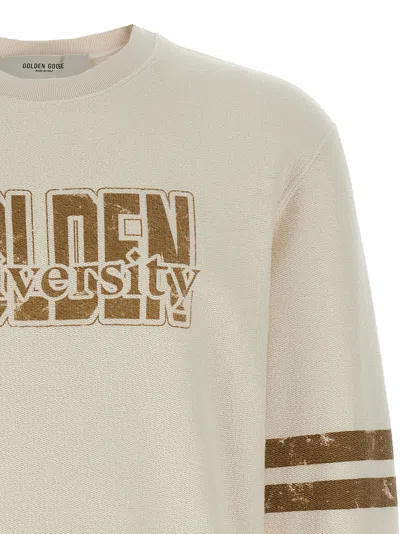 Golden Goose Ivory Cotton Sweatshirt With Contrasting Logo In Gray