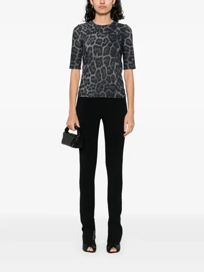 Stella Mccartney Leopard Print Short Sleeve Top With Classic Crew Neck In Blue
