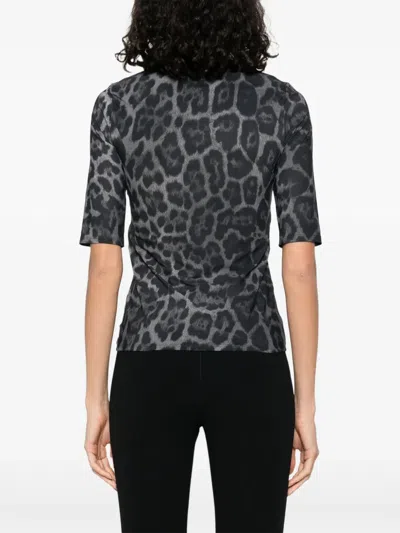 Stella Mccartney Leopard Print Short Sleeve Top With Classic Crew Neck In Blue
