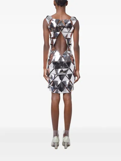 Rabanne Geometric Short Dress With Reflective Panels And Open Back In White