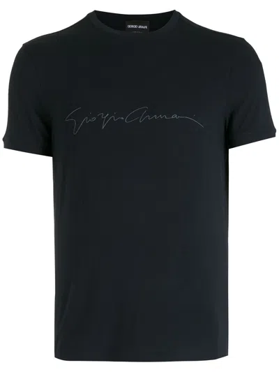 Giorgio Armani Asv Stretch-viscose T-shirt With Signature Logo In Black