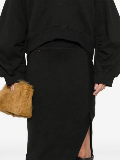 Attico Ribbed Waist Midi Skirt With Side Slit In Black