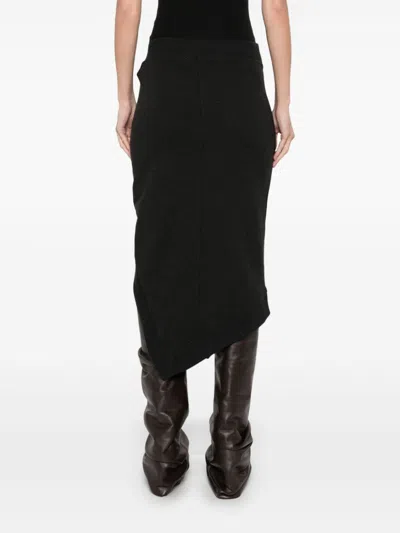 Attico Ribbed Waist Midi Skirt With Side Slit In Black