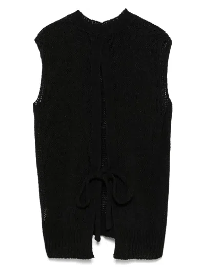 Roberto Collina Back Slit Cotton Blend Top In Black