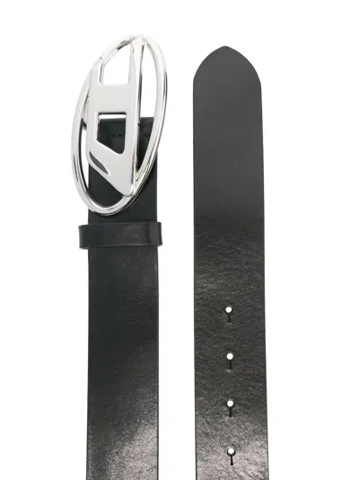 Diesel Leather Belt W/logo In Black