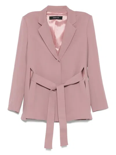 Federica Tosi Belted Split Blazer With Shoulder Straps In Pink