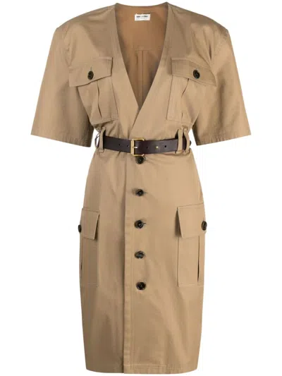 Saint Laurent Saharienne Dress In Brown