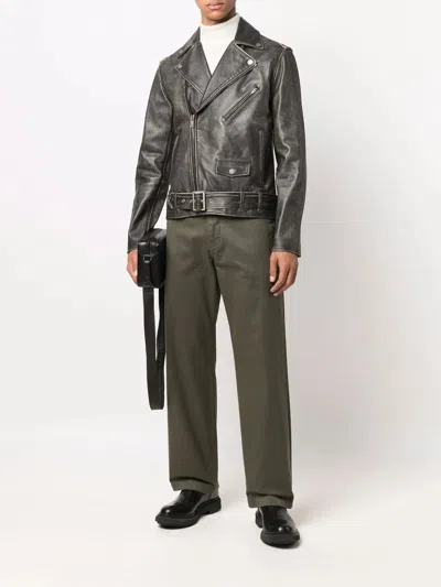 Golden Goose Black Biker Jacket With Notched Revers And Leopard Lining In Black
