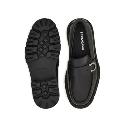 Ferragamo Chunky Sole Loafers With Metal Buckle Detail In Black