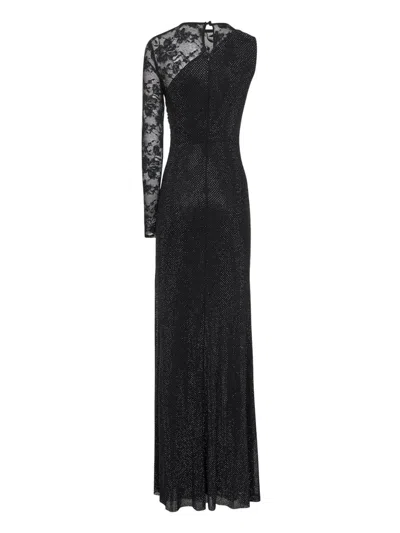 Self-portrait Self Portrait Women Black Rhinestone Mesh And Lace Maxi Dress