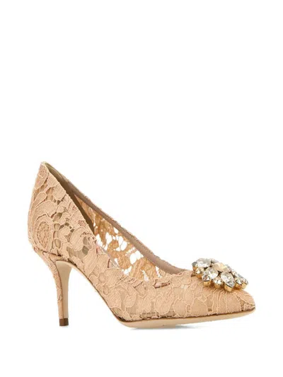Dolce & Gabbana Powder Silk Calf Leather Heels In Gold