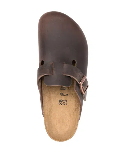 Birkenstock Leather Boston Slippers Buckle Detail In Brown