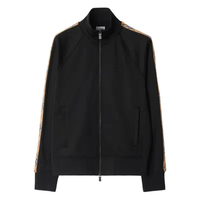 Burberry Checked Jacquard-trimmed Logo-embroidered Tech-jersey Track Jacket In Black