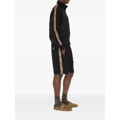 Burberry Checked Jacquard-trimmed Logo-embroidered Tech-jersey Track Jacket In Black