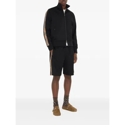 Burberry Checked Jacquard-trimmed Logo-embroidered Tech-jersey Track Jacket In Black
