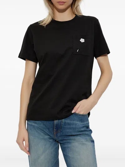 Kenzo 'boke Flower 2,0' Black Crewneck T-shirt With Logo Patch On The Front And Logo Lettering On The Rear In Black
