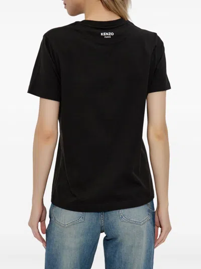 Kenzo 'boke Flower 2,0' Black Crewneck T-shirt With Logo Patch On The Front And Logo Lettering On The Rear In Black